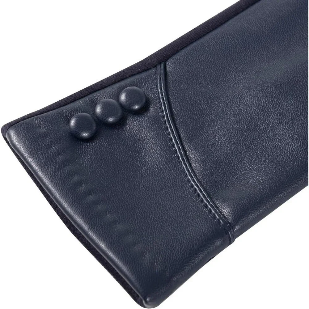 Women's Blue Winter Leather Suede Gloves Wool Lined Windproof Touchscreen